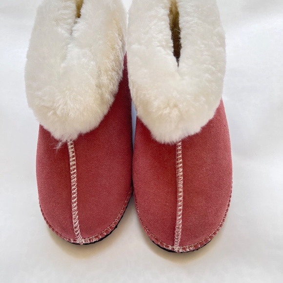 POSH  Slippers Size 6 Dusty Rose Pink Suede Lined in Sheepskin Fluffy Warm NWOT - Picture 2 of 8